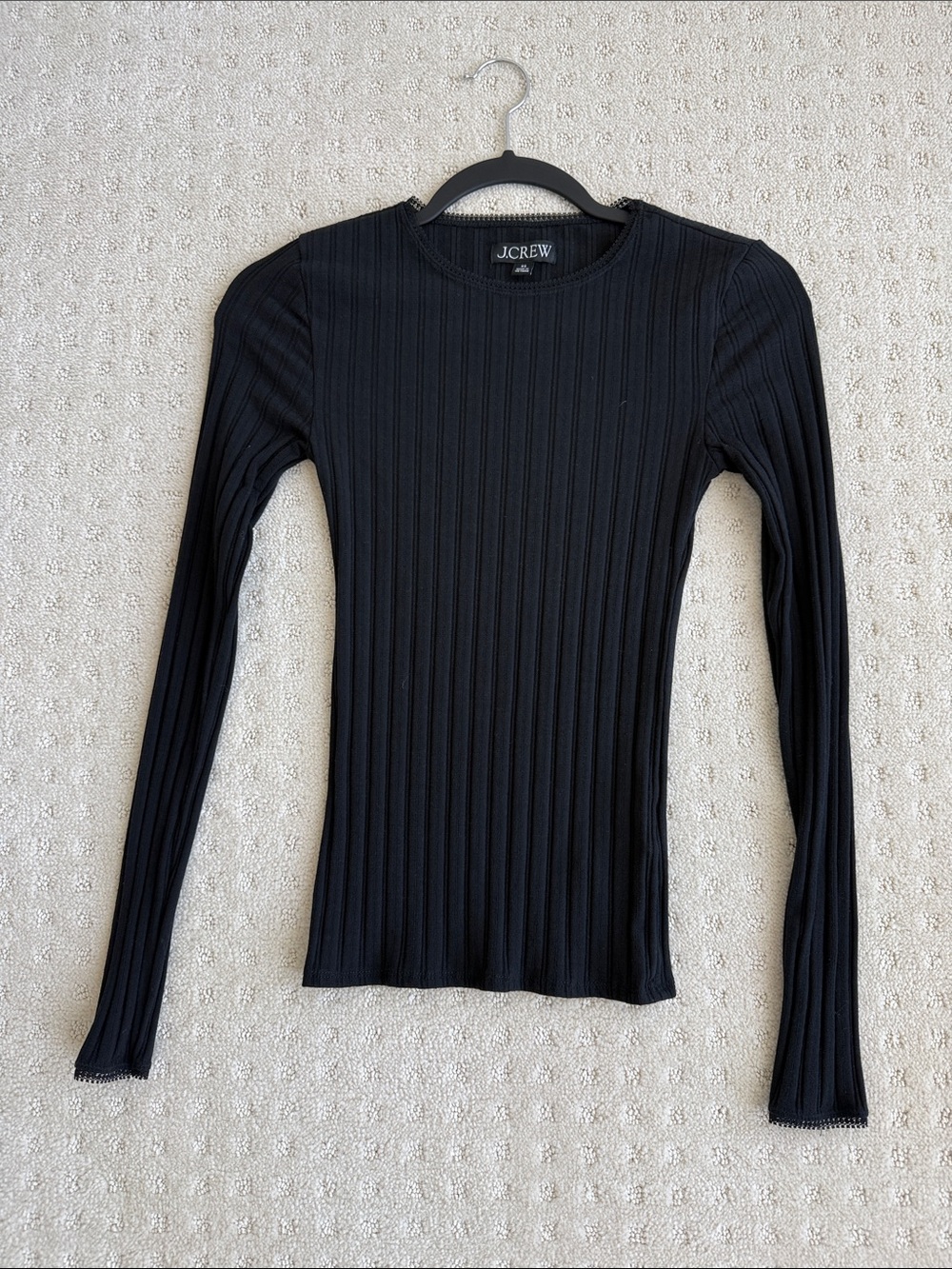 J. Crew Black Ribbed Long Sleeve Crewneck Top